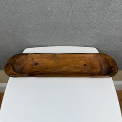 Vintage Hand Carved Wood Dough Bowl Primitive Rustic Farmhouse Trench Bowl Aged