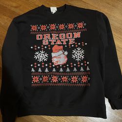 Oregon State Beavers Orange and Black Ugly Holiday Crewneck Sweater - L
