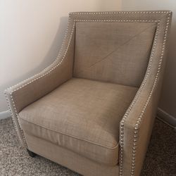 Modern Accent Chair with Nailhead Trim – Beige/Taupe