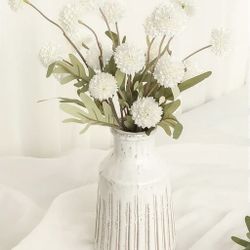 5pcs Faux Silk Pompon Mum Artificial Flowers, White NEW!! NIB