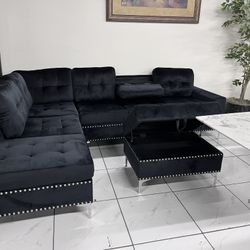 Black Velvet Sectional With Storage 🔥 Hot Deal Only $699🔥