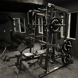 Vesta Fitness Smith Machine 1001 w/Bench Attachment | 230lb Bumpers Olympic Weights | 7ft Olympic Bar | Gym Equipment | FREE DELIVERY🚚 