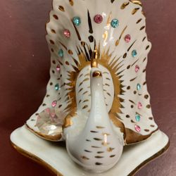 Vintage Capodimonte Porcelain Peacock Figurine W/ Colorful Crystal Accents