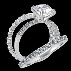 2Ct. (8x8mm) Radiant Cushion cut Trio Wedding ensemble Set Simulated Diamond - Diamond Veneer set Sterling Silver