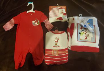 Christmas baby clothes and blanket new!