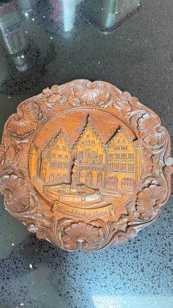 Vintage carved decorative wood plate