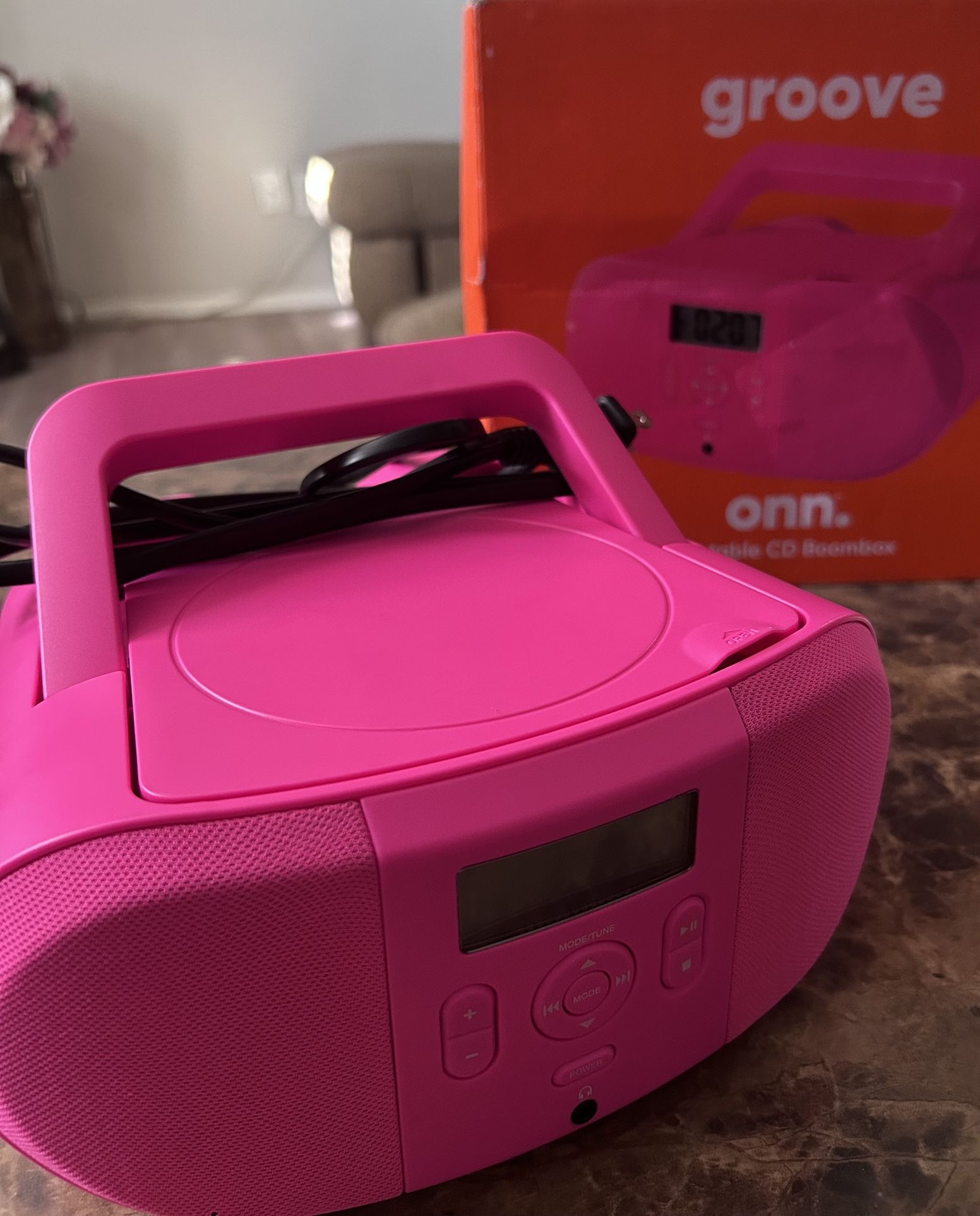 ONN Hot Pink Portable CD/FM Radio Boom Box