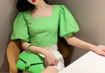Vintage Square Collor Puff Sleeve Short Blouse Women Blusas Shirt Tops