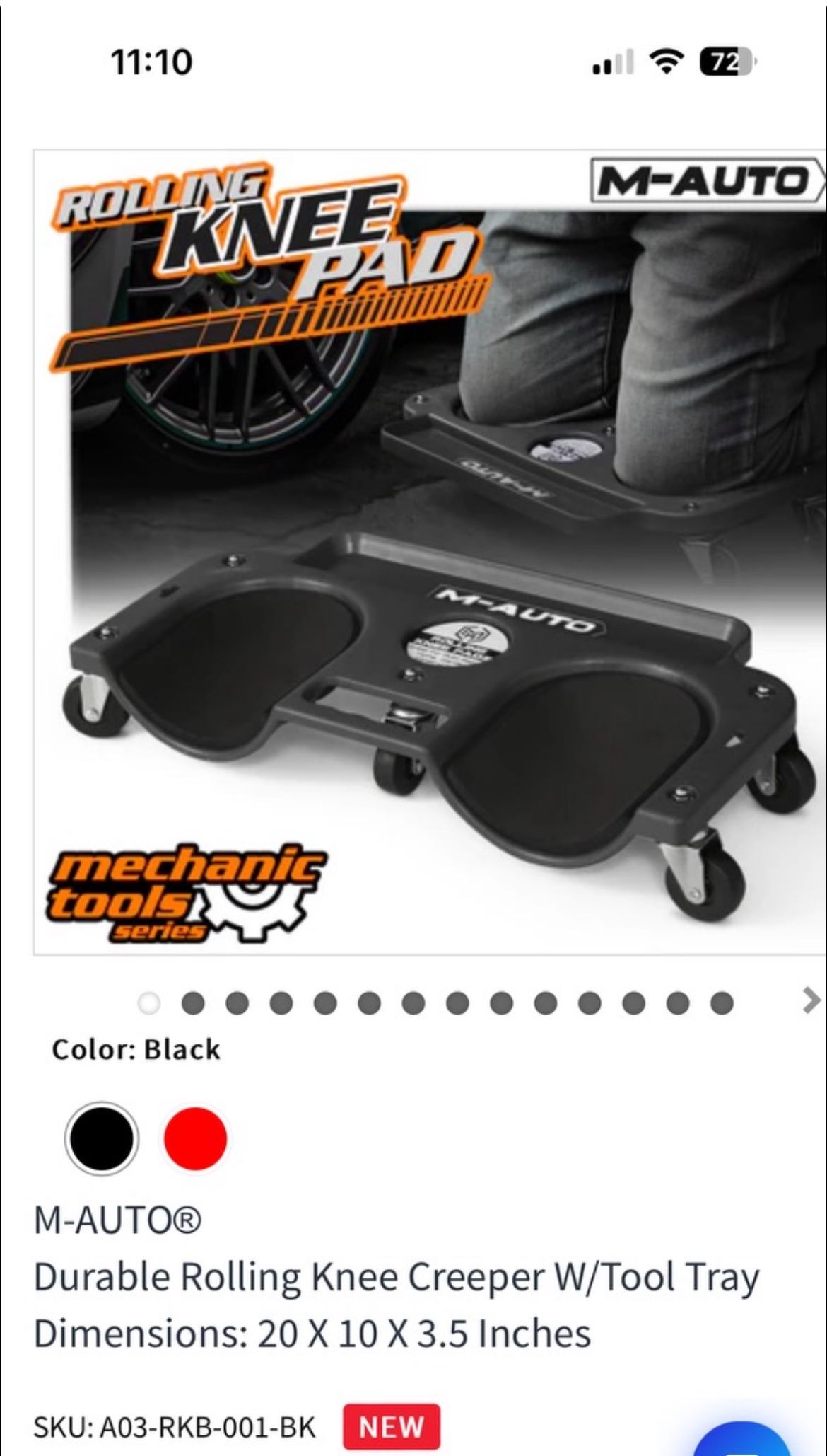 M-AUTO Rolling Knee Creeper Durable Knee Pads with Full 360 Degree Turn Casters and Tool Tray