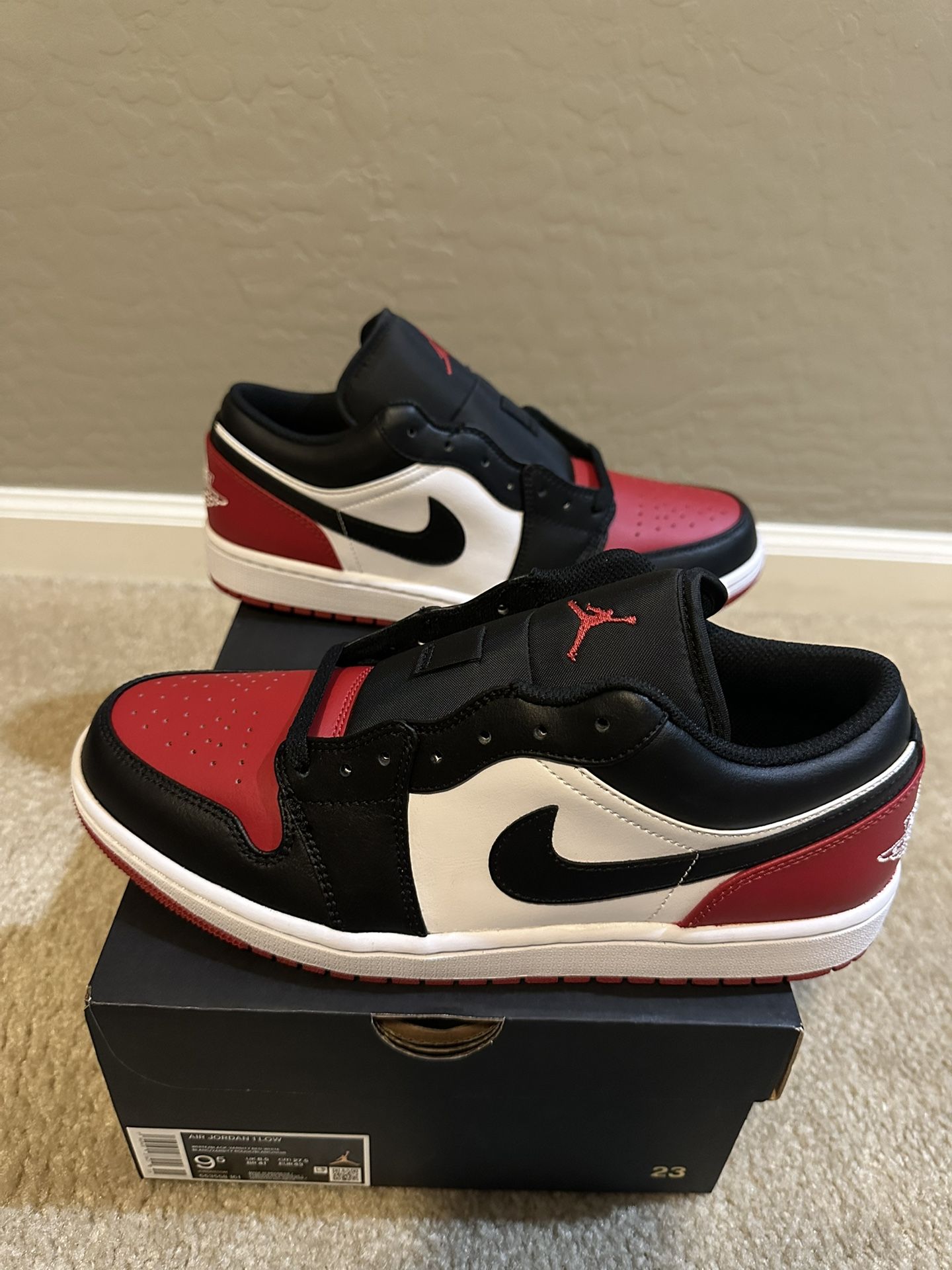 Brand New Jordan 1 Nike Low Bred Toe 2.0 Men’s Size 9.5