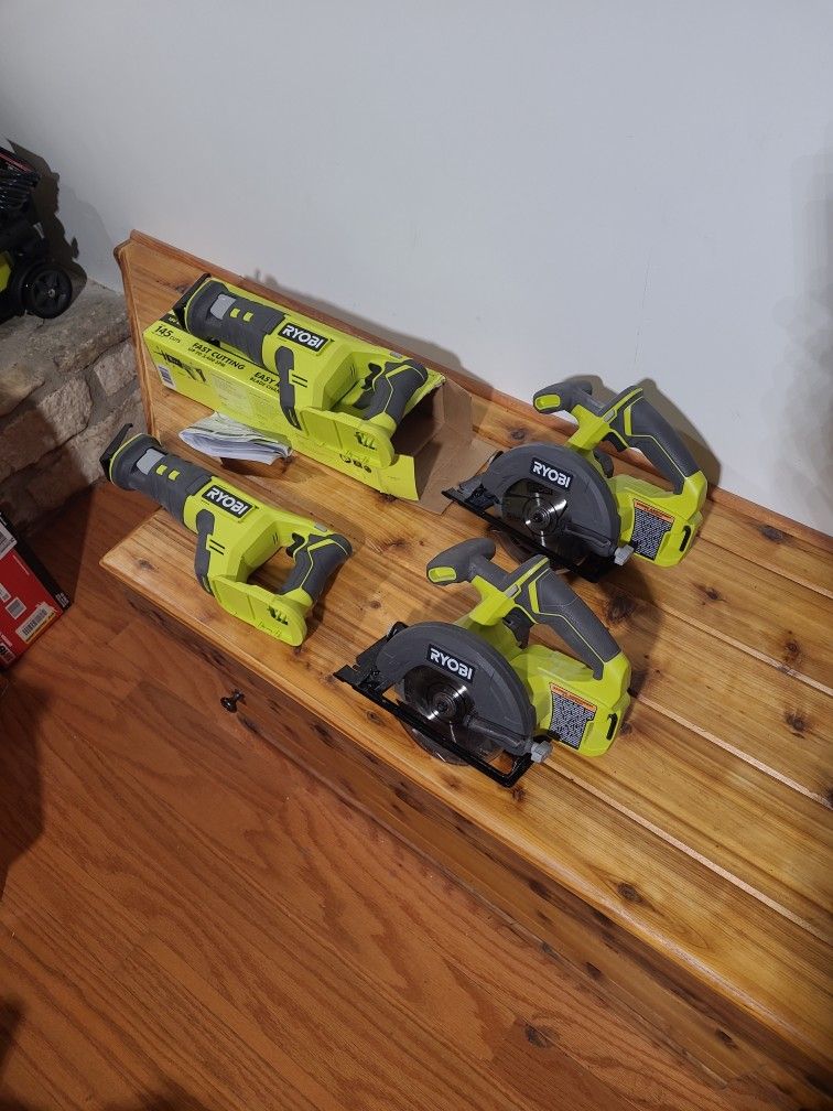 (2) Ryobi 18V Reciprocating Saws, (2) 5 1/2" Circular Saws