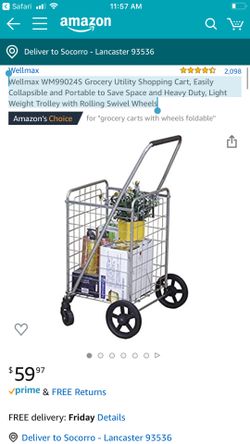 Wellmax WM99024S Grocery Utility Shopping Cart, Easily Collapsible and Portable to Save Space and Heavy Duty, Light Weight Trolley with Rolling Swive