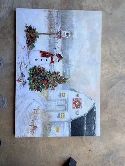 Christmas Winter Scene Painting on Board