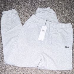 Alo Women’s Gray Solid Drawstring Pull-On Fleece Cotton Sweatpants Size XL