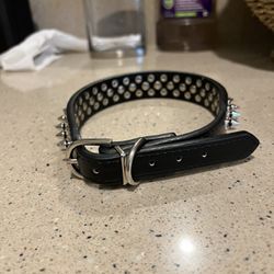 Dog Collar, Black, Leather, Spike Collar