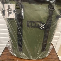 YETI Hopper M20 Soft Backpack Cooler color olive green. 