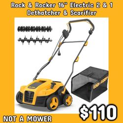 NEW Rock & Rocker 16" Electric 2 & 1 Dethatcher & Scarifier: Njft 