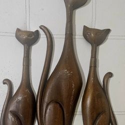 MCM Sexton Cats Cast Iron Wall Plaques – Set of 3 Tall Sitting Cats
