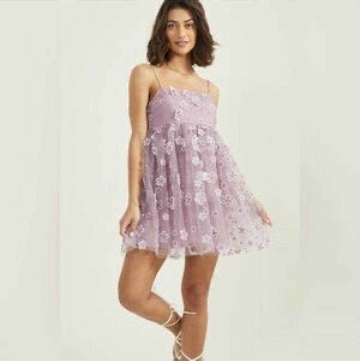 Altar’d State Trixxi Purple Aurora Floral Mesh Babydoll Dress Homecoming Cocktail 