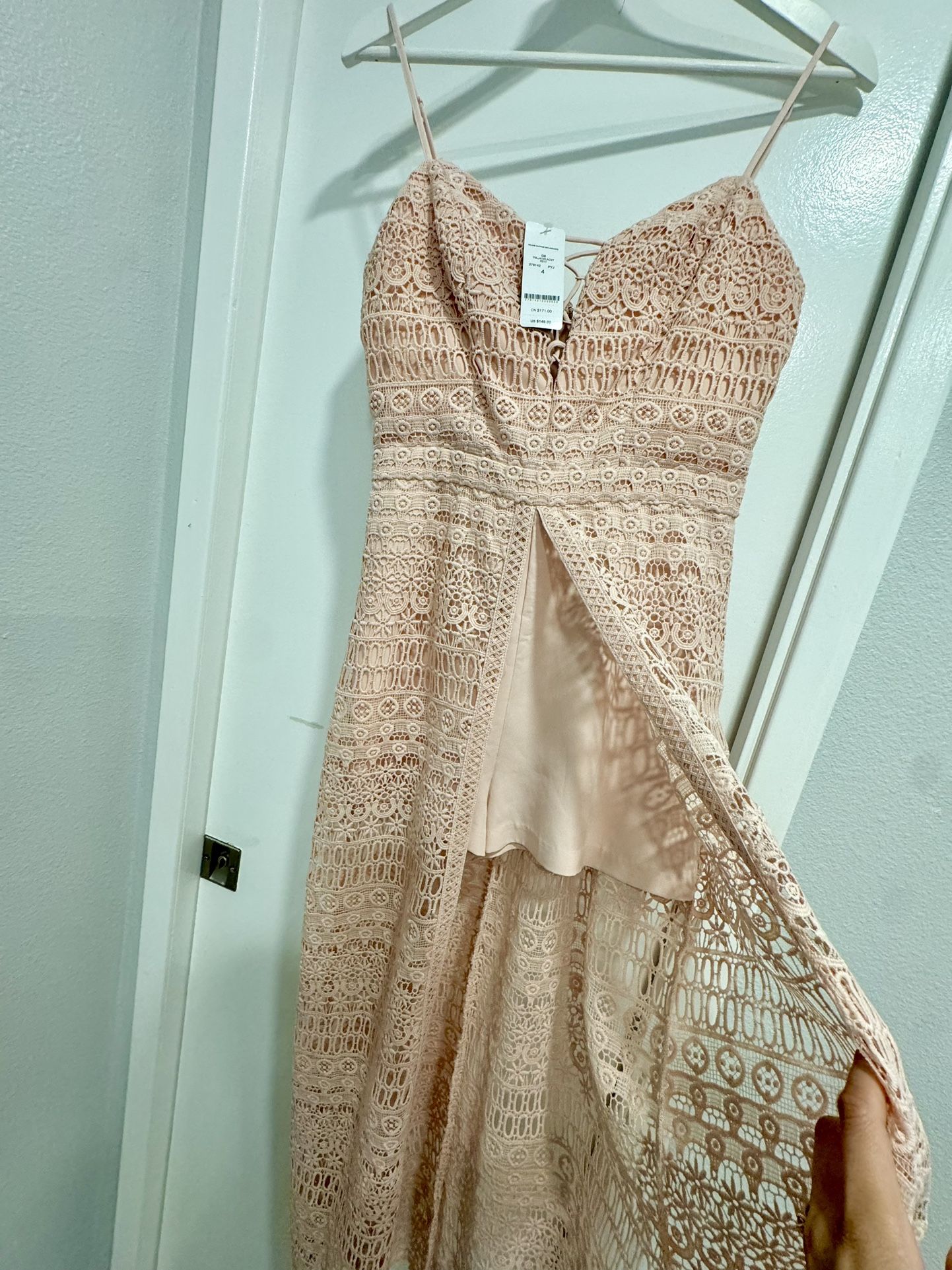 Blush Crochet Lace Maxi Dress – Elegant, Romantic & Perfect for Special Occasions Size 4