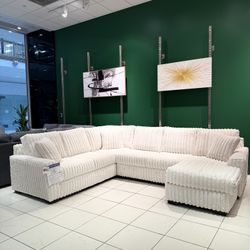 Oversized Cream Corduroy U-Sectional 🍦w/ Reversible Chaise 🤯