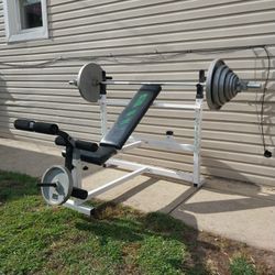 OLYMPIC BENCH / SQUAT RACK / 7FT BAR/CLIPS/WEIGHTS 