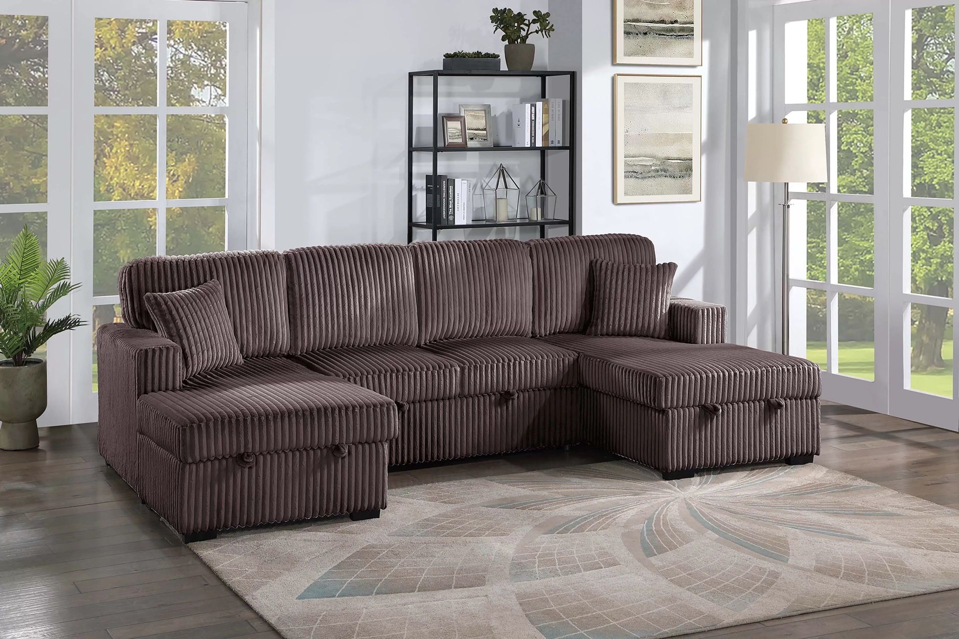 CHOCOLATE CORDUROY CONVERTIBLE SECTIONAL SOFA 