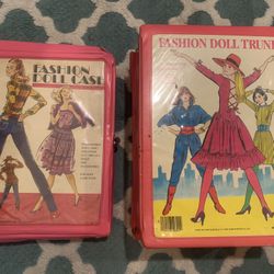 2 Vintage Tara Toy Fashion Doll Trunk W/ Barbie  Ken Dolls Storage Case Mattel