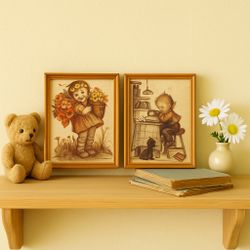 GDK West Germany 1960s Hummel 2 Art Prints Framed 4.25x5.75”