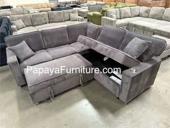 New! Gray Sectional Sofa With Pull-out Bed, Couch,SofaBed, Sectional Sofa Bed, Big Couch, Dark Grey Sectional, Sofa With Cupholders Pullout Sleeper 