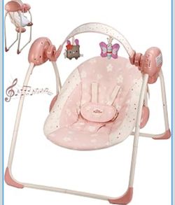 Baby Swings for Infants, Tiny Marvels Portable Swing with Adaptable Speed, Music, Removable-Toy-Bar, Foldable Infant Swing for Indoor and Outdoor Use,