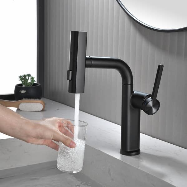 Modern 180 Degree Swivel Single Handle Bathroom Faucet with Pull Down Sprayer 3-Function Mode Brand New