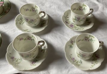 Set Of 4 Antique Porcelain Demi Tasse Cups  & Saucers