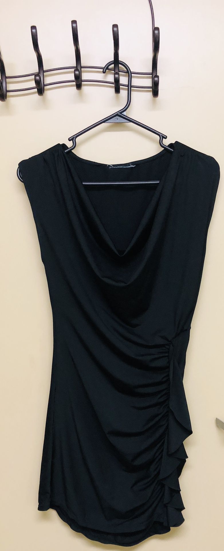 Black ruffled short silky dress (size small)
