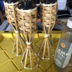 3 Small Outdoor Oil Lamps W/fuel $10 