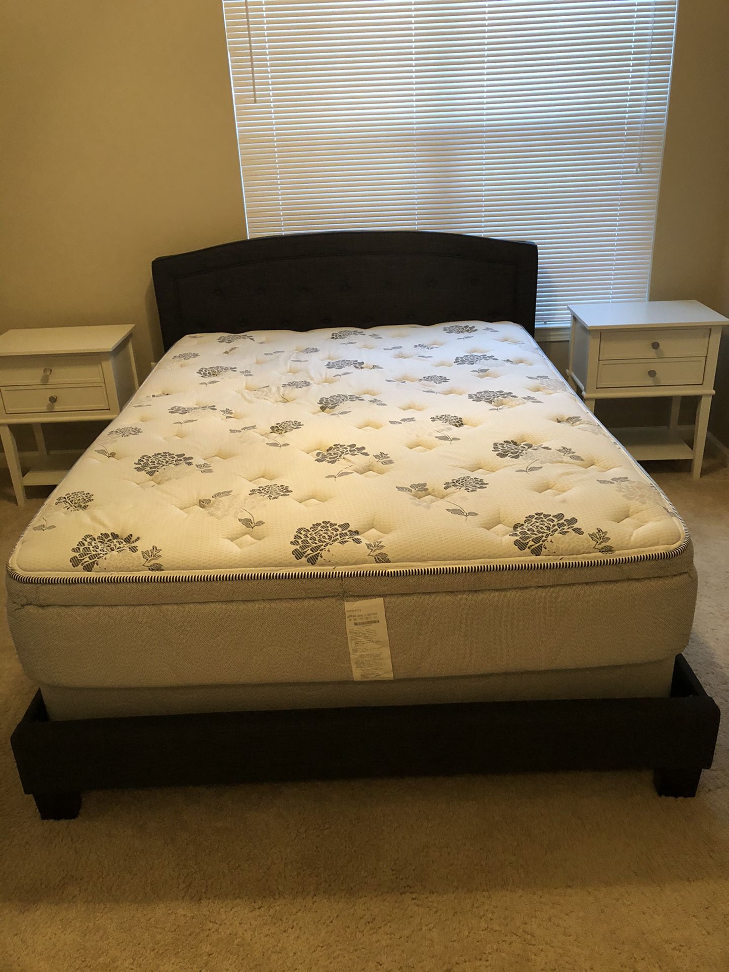 Charcoal upholstered queen bed frame