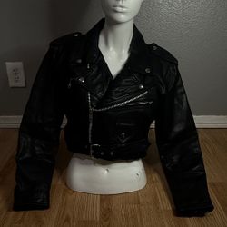 CROPPED BLACK CONTEMPO LEATHER JACKET (WOMENS)