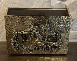 Antique Ornate Art Deco 1920’s Handmade Beaten Brass Magazine Rack