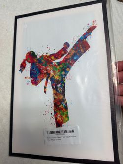 Framed Colorful Taekwondo Kick Canvas Wall Art