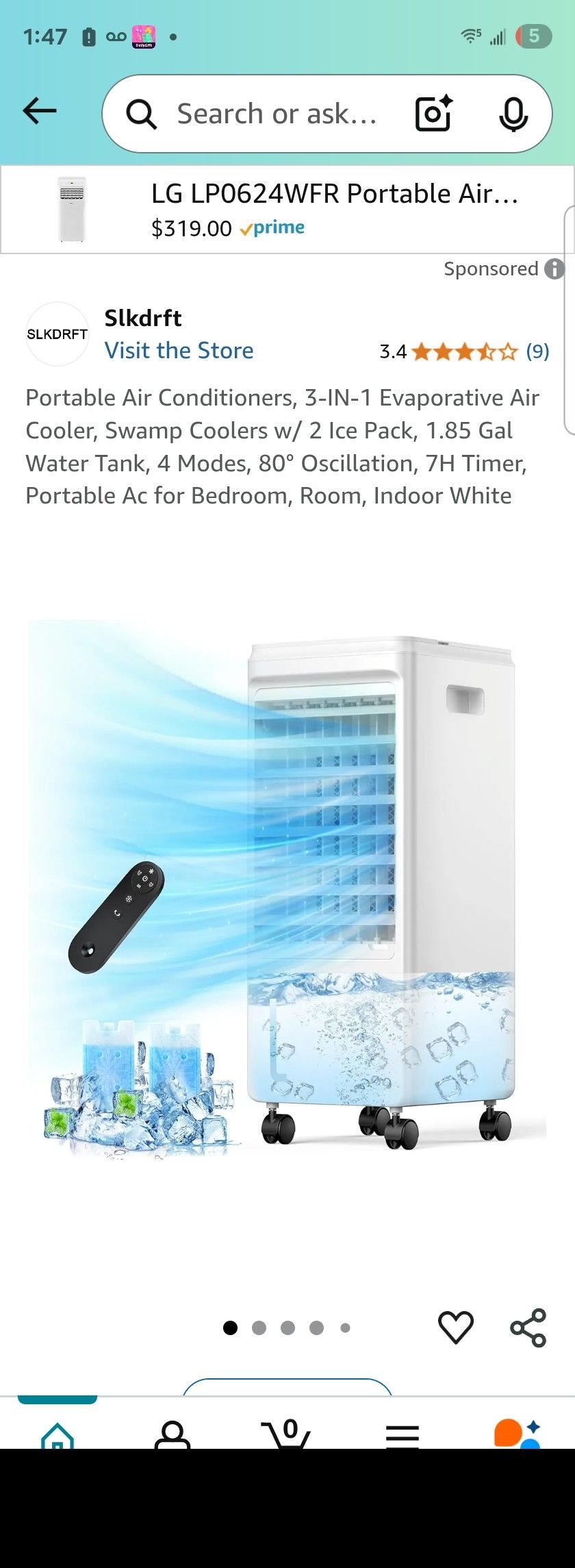 Portable Air Conditioners, 3-IN-1 Evaporative Air Cooler, Swamp Coolers w/ 2 Ice Pack, 1.85 Gal Water Tank, 4 Modes, 80° Oscillation, 7H Timer