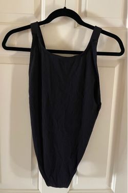 Andie Swimwear Black Ribbed One Piece Swimsuit M Scoop Neck Thick Strap