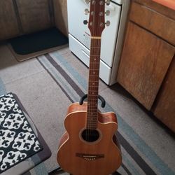 HARD TO FIND VERY RARE SEQUOLA ACOUSTIC GUITAR NEEDS NEW STRINGS. AND FRONT BRIDGE. HAS A GOOD SHINE TO THE GUITAR. 