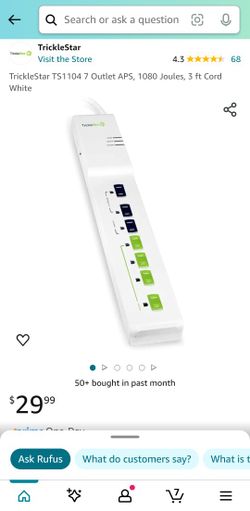 TrickleStar TS1104 7 Outlet APS, 1080 Joules, 3 ft Cord White