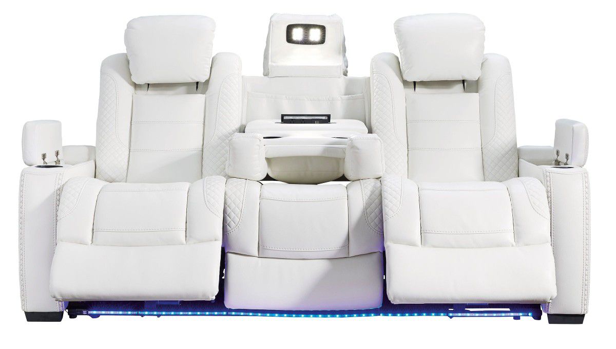 👍Party Time Power Reclining White Sofa

