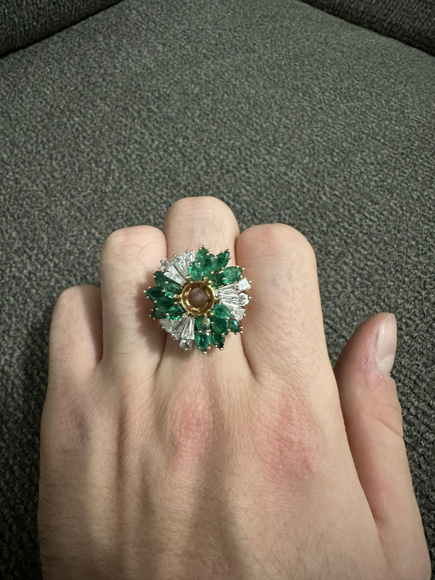 14k yellow white gold natural diamond and emerald setting mount ring!