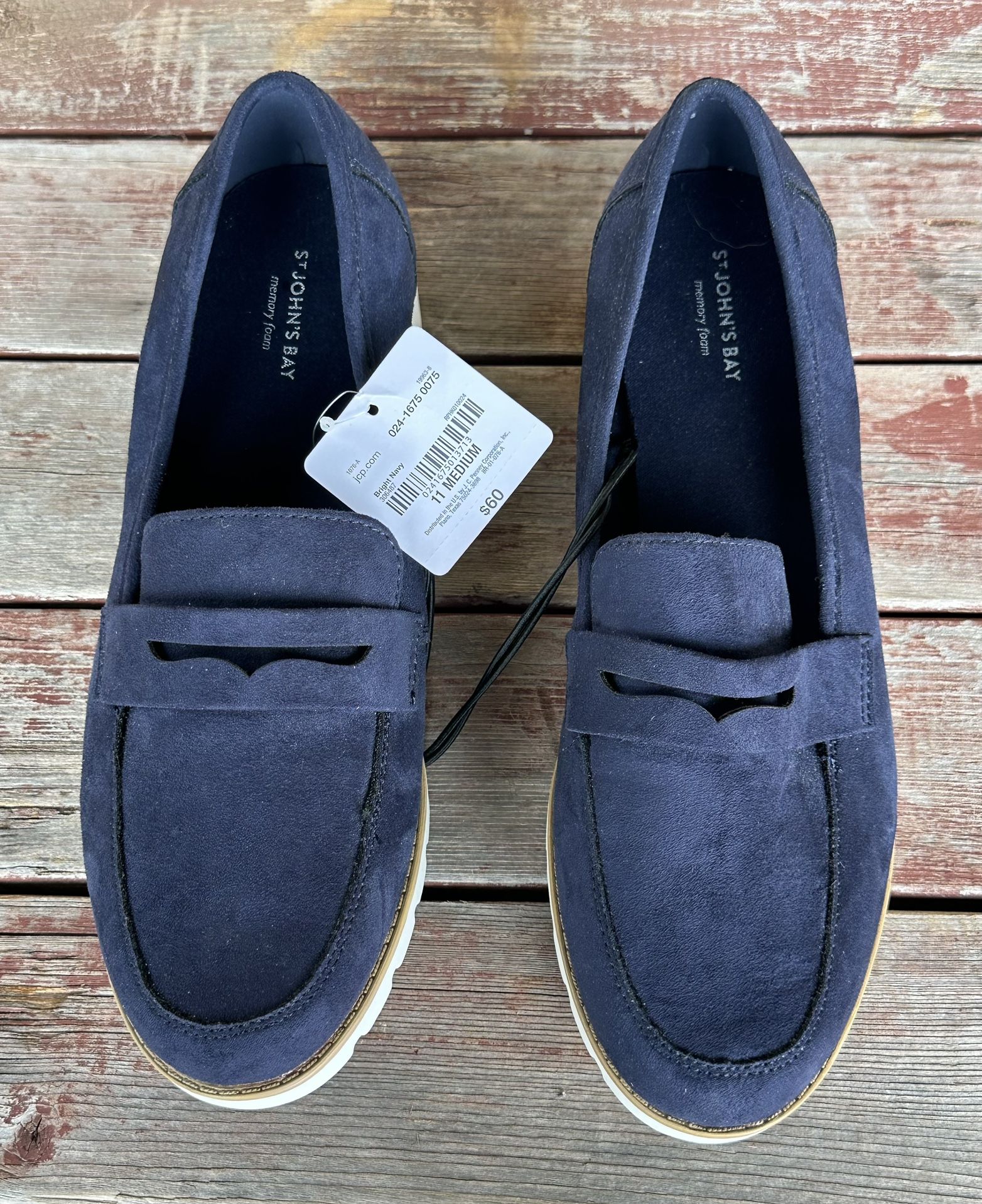 St John’s Bay Bright Navy Wedge Penny Loafer Slip On Shoes Size 11