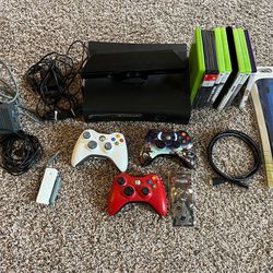 Xbox 360 Elite With 3 Controllers, 7 Games, And Accessories