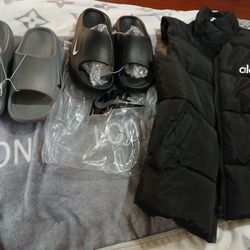 Nike Slides And Alo Jacket 