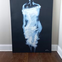 IKEA - Large Modern Abstract Figure Painting – Blue & White on Navy Blue.