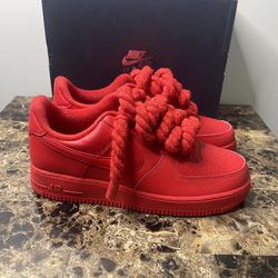 All Red Nike Air Force 1 Custom with Chunky Rope Laces